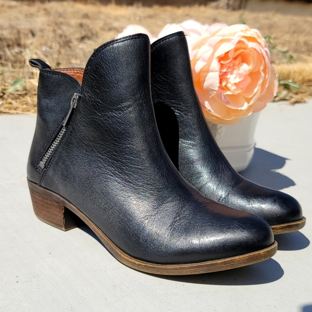 Lucky Brand Leather Basonta Ankle Black boots